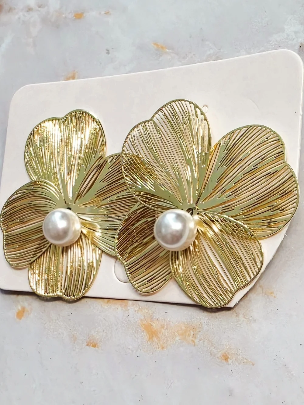 Gold Floral Front Back Ear Jackets Flower & Pearl Two-Piece Earrings